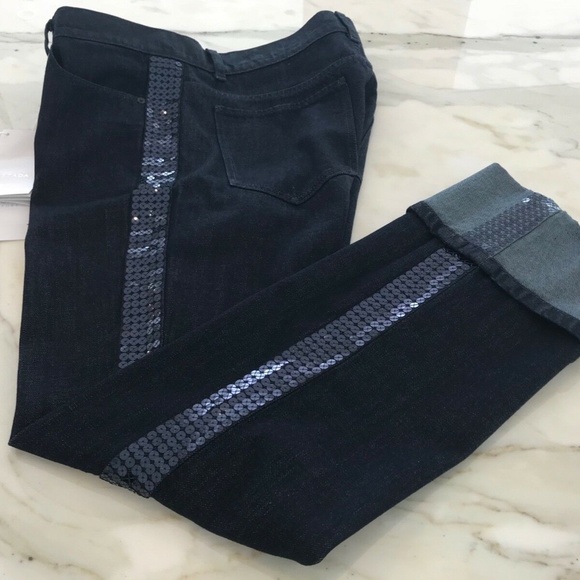 ESCADA SPORT LINDA BLUE SEQUINS CROPPED JEANS SIZE US 8 / 38 NWOTS! - Picture 9 of 16